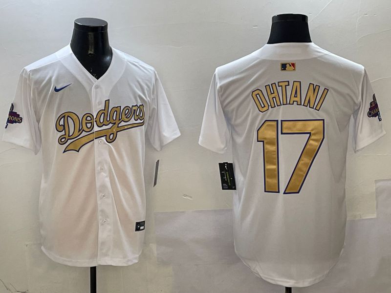 Men Los Angeles Dodgers #17 Ohtani White Champion gold character 2025 Nike MLB Jersey style 19->los angeles dodgers->MLB Jersey